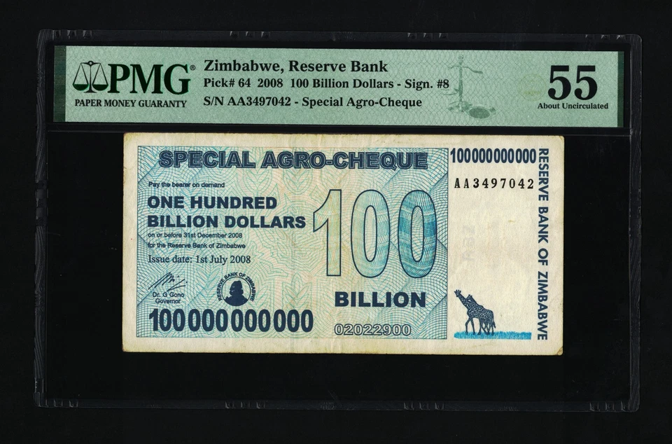 100 Billion Dollars Zimbabwe 2008 Special Agro Cheque *CERTIFIED AUTHENTIC * PMG - Image 1 of 4