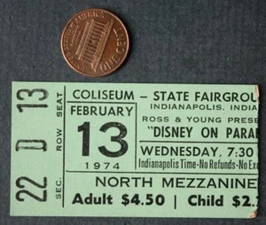 1974 Indianapolis Indiana State Fair Coliseum Walt Disney on Parade ticket stub- - Picture 1 of 1