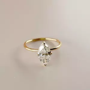 2.Ct Marquise Cut Moissanite Engagement Solitaire Ring In 14K Yellow Gold Plated - Picture 1 of 8