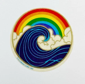 Vintage 1980 Regenbogen Welle Aufkleber von Illuminations Retro 1,75" rund 80er - Bild 1 von 3