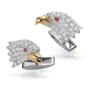 Micro Pave Set Red & White 2.62CT Moissanites In 10K Multi Tone Gold Cufflinks - Picture 1 of 3