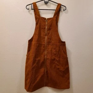 Womens Jumper Tank Dress Pullover Zip Front Rust Corduroy Sz Small Front Pockets - Picture 1 of 7