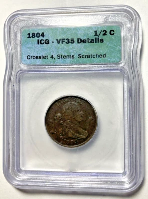 1804 Draped Bust Half Cent ICG VF35 Details Blemishes  VALUE PRICED - Image 1 of 4