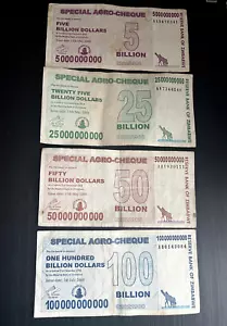 ZIM SPL AGRO CHQ SET - 5,25,50,100 BILLION DOLLARS (2008) Circ. /FREE SHIPPING - Picture 1 of 4
