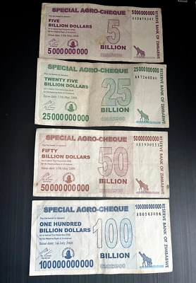 ZIM SPL AGRO CHQ SET - 5,25,50,100 BILLION DOLLARS (2008) Circ. /FREE SHIPPING - Image 1 of 4