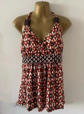 APT 9 Mujer Tribal Azteca Babydoll Halter Tankini Traje de Baño M Cuentas Foto 1 de 4