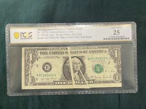 $1 1977 PCGS 25 Misalignment Error 2 Vertical 1 Diagonal Gutter Fold Errors - Picture 1 of 2