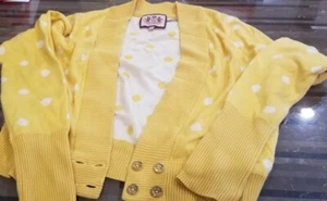 JUICY COUTURE Yellow Polka dot Cardigan Sweater Size S - Picture 1 of 5
