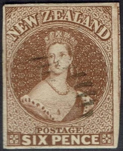 NEW ZEALAND 1857 QV CHALON 6D IMPERF NO WMK USED - Picture 1 of 2