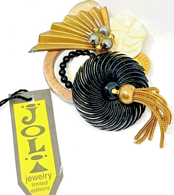 Broche Prendedor Joli Joyería Caprichoso Gótico Art Deco Años 30 De Colección Madera Metal Hecho a Mano Regalo Foto 1 de 4