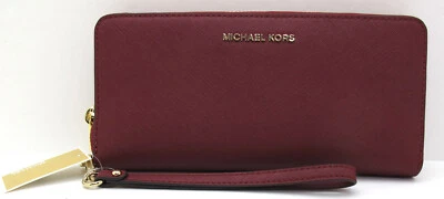 Portafoglio MICHAEL KORS Jet Set Viaggio Continentale Saffiano Pelle Rosso Profondo Nuovo con etichette - Immagine 1 di 4