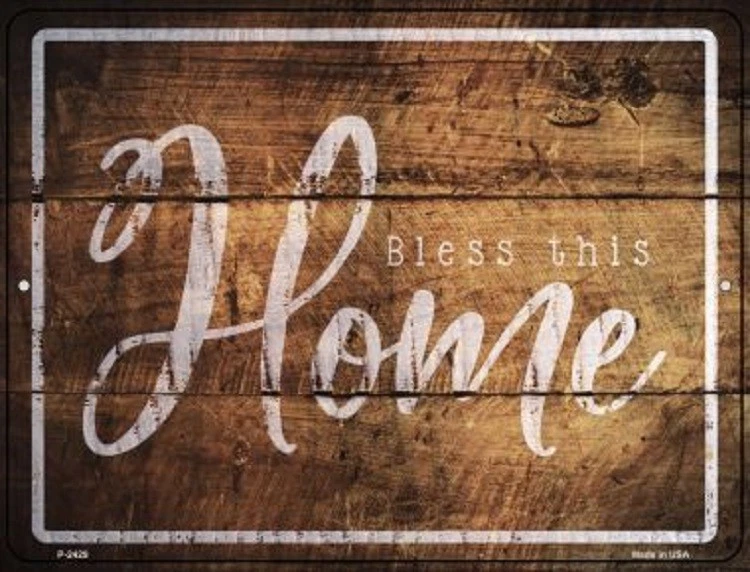 BENDICE ESTA CASA ASPECTO MADERA NOVEDAD METAL LETRERO DE ESTACIONAMIENTO Foto 1 de 1