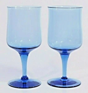 Set of 2 Fostoria Biscayne Blue Blown Glass Footed Water Goblets 1971-1973 USA - Picture 1 of 6