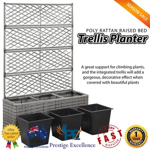 Poly Rattan Raised Bed Trellis Planter 3 Removable Pots Large Flower Plant Boxes - Picture 1 of 8