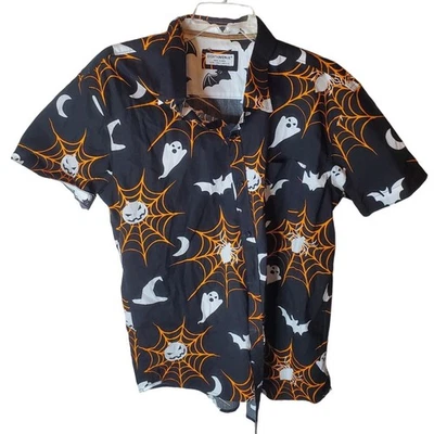 Camisa Eighth Avenue com colarinho e botões, motivo Halloween, tamanho grande, nova com etiquetas - Imagem 1 de 4