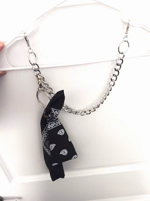 Cartera o pantalón para hombre cadena tono plata 18" + pañuelo negro y clip - Foto 1 de 4