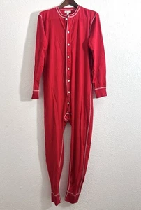 J Crew Union Anzug Pyjama Herren klein rot Knopfleiste Klappe hinten Einteiler Schlaf - Bild 1 von 3