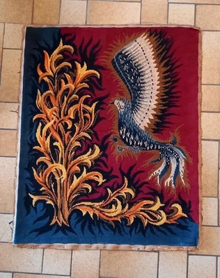 Vintage Tapisserie Phénix Oiseau et Arbre Ornementé France Fait 65 x 78,5 cm - Photo 1/4