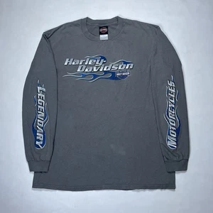 Vintage Harley Davidson Shirt Size XL Long Sleeve Flames Fire Y2K Biker Faded - Picture 1 of 14