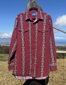 VTG Wrangler Western Shirt Southwestern Aztec Brush Popper Pearl Snap Red XXL - Picture 1 of 5