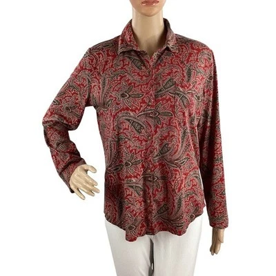 Camisa Pijama Lauren Ralph Lauren Rojo Paisley Dormir Top M Foto 1 de 4