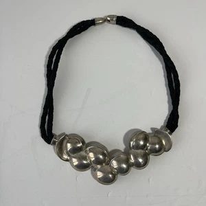 Gargantilla trenzada negra PB estampada collar vintage de plata de ley 925 112 g - Imagen 1 de 8