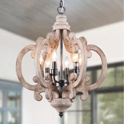 Oaks Aura Voitto Cottage Chic Crown 6-Light Weathered Wood Chandelier - Image 1 of 4