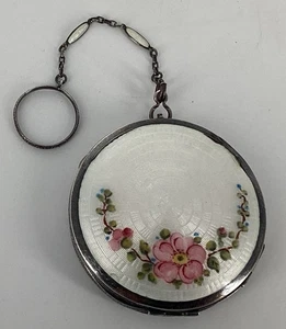 Antik R&G Co STERLINGSILBER weiße EMAILLE handbemalt Blumen KOMPAKT 87gr - Bild 1 von 17