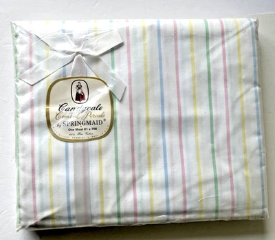 Vintage Springmade Cotton Candycale Combed percale Sheet Pink/Blue+ Stripe NWT - Image 1 of 3