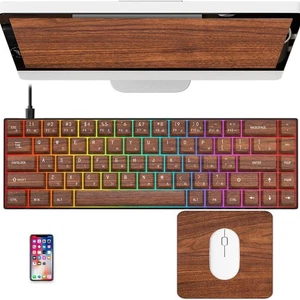 Wood Grain Japanese Keycaps 65 Percent Mechanical Gaming Keyboard RGB Gaming ... - Picture 1 of 1