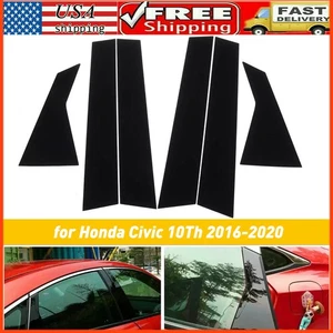 Black Pillar Posts for Honda Civic 10th 16-20 6pcs Set Door Trim Piano Cover Kit - Picture 1 of 12