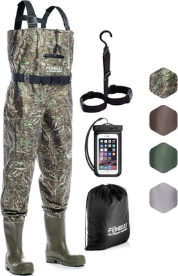 Camo Chest Waders Waterproof 2-Ply Nylon PVC w/ Boots for Hunting Fishing, Sz 12 - Image 1 of 4