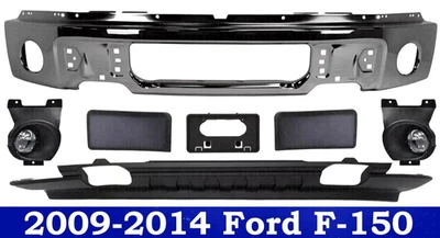 Front Bumper Chrome Steel & Fog Lights Assembly Kit For 2009-2014 Ford F-150 Foto 1 de 4