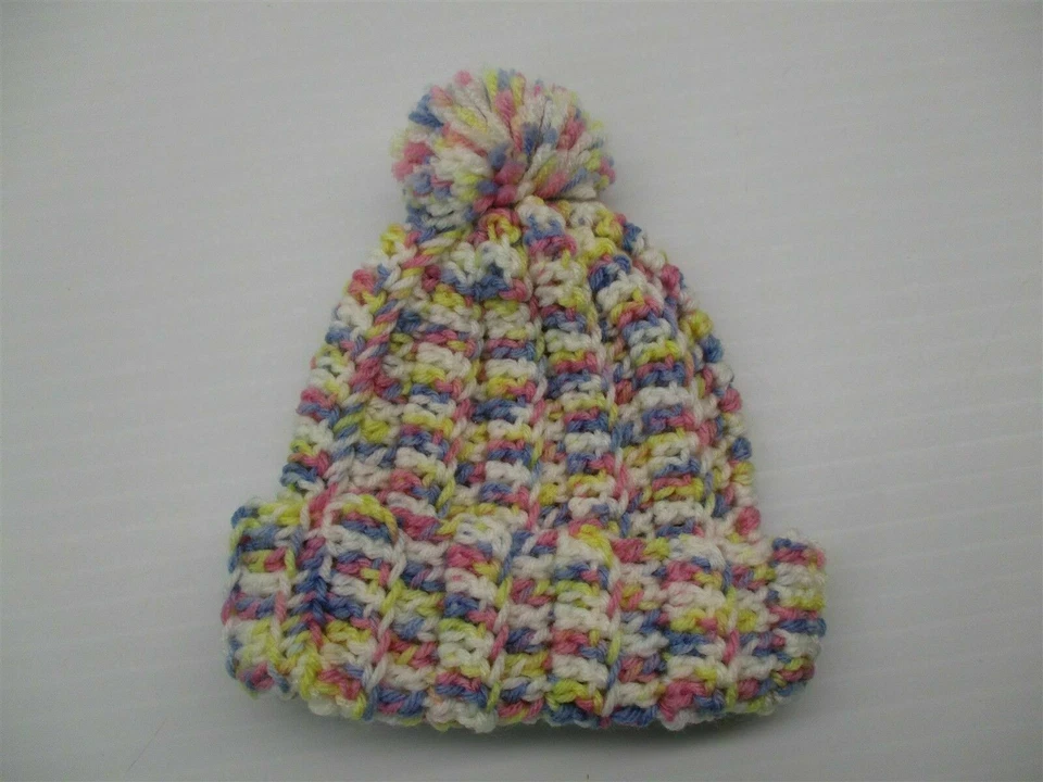 Nuevo HECHO A MANO Sombrero Bebé Niña Invierno Rosa/Amarillo Pom Pom Crochet Gorro  Foto 1 de 4