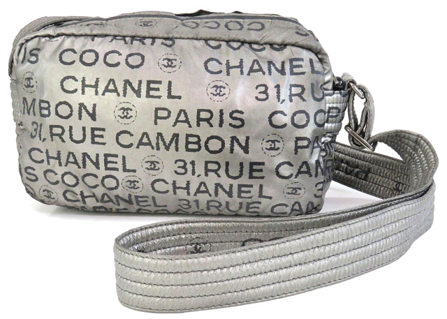 CHANEL Unlimited Line Nylon Silver Clutch Bag #2618 Rise-on