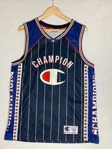 Champion Tank Top Mens L Blue Sleeveless Graphic Print Striped Basketball Sports - Picture 1 of 8