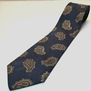 Men's Wide Paisley Luxury Silk Tie Aquascutum of London Navy Gold Hand Finished  - Picture 1 of 8