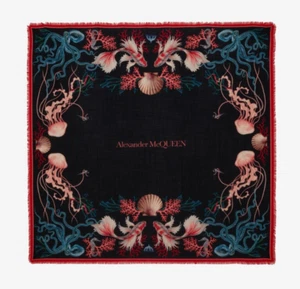🆕️ALEXANDER MCQUEEN UNDERWATER LOGO 100% WOOL Oversized Scarf Shawl Wrap - Picture 1 of 11