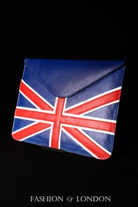 iPad Sleeve 1 2 3 4 5 AIR (UNION JACK Blue Lambskin) Genuine Leather Cover Pouch - Picture 1 of 1