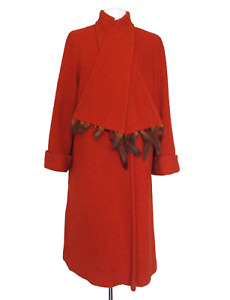 Vtg 50s Snyder's Of Austin Coat M Women Fur Trimmed Scarf UT Burnt Orange Tweed