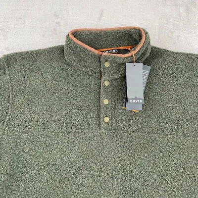 Orvis Snap Neck Pullover Men 2XL Green Wool Blend Sherpa Performance Pockets NWT - Image 1 of 4