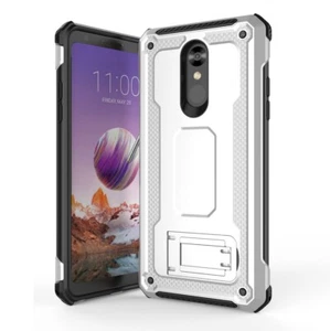 For LG Stylo 4 Case TPU & Polycarbonate Protective Cover with Kickstand Silver - Picture 1 of 5