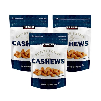 3 Packs Kirkland Signature Butter Toffee Cashews 24 oz Each = 72 oz (4.5 lbs) - Image 1 of 4