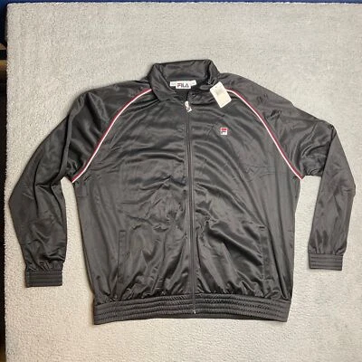 Chaqueta de Pista Fila Vintage Años 90 Negra Acento a Rayas Cremallera Completa Para Hombres 3XLT Foto 1 de 4