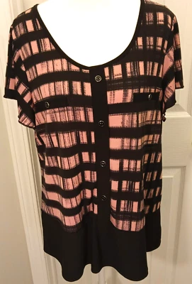Zero 2 Eight Blouse Womens Large Black Pink Plaid Corporate Chic Stretch - Image 1 of 4
