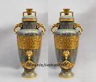 28"China Regius 100% pure bronze 24K Gold Cloisonne Dragon Pot Crock Vase pair 