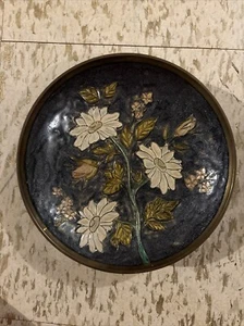 Vintage Dekoschale Emaille auf Messing floral - Bild 1 von 3