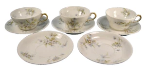Schleiger 162 3 Cups & 5 Saucers Theodore Haviland Blue & White France (O) AS IS - Picture 1 of 12