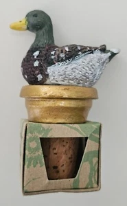 NUEVA Estatuilla de Pato Mallardo de Metal Pintado Botella de Vino Tapón de Corcho - Imagen 1 de 3