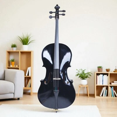 Juego de violonchelo acústico 4/4 tamaño completo para principiantes y estudiantes - bolsa, colofonia, arco y negro Foto 1 de 4